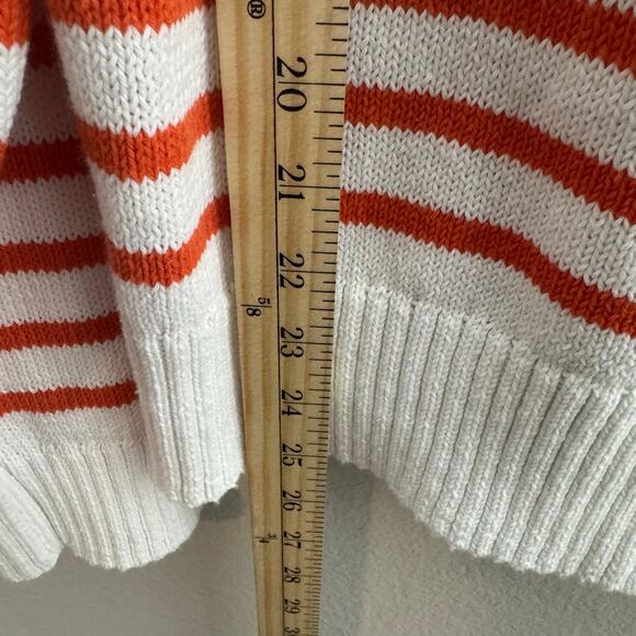 Talbots Women’s Sweater XL White Orange Striped Collared V-Neck Cotton Blend - Picture 5 of 8